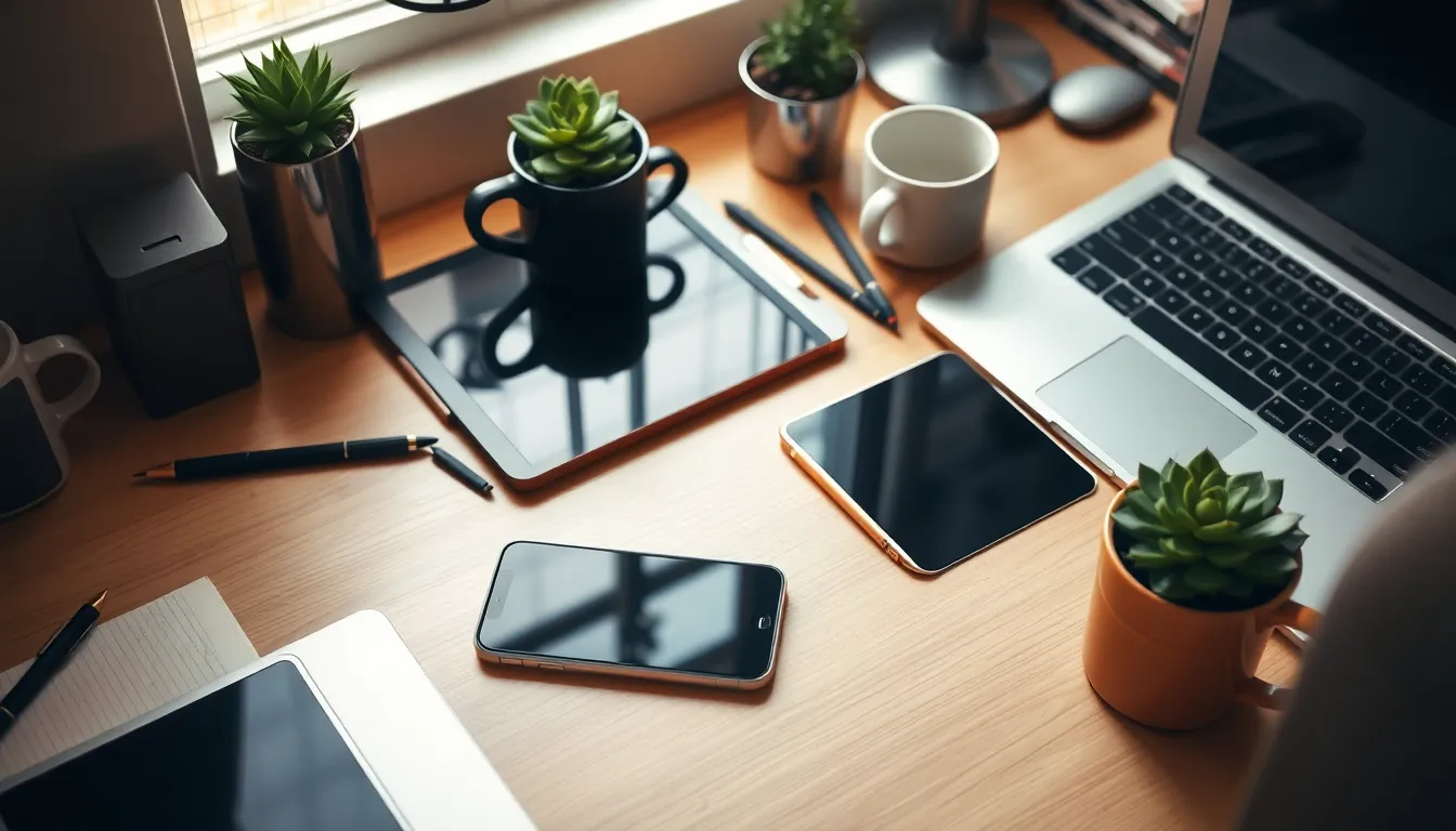 다양한 브랜드의 스마트폰들이 전시된 모습