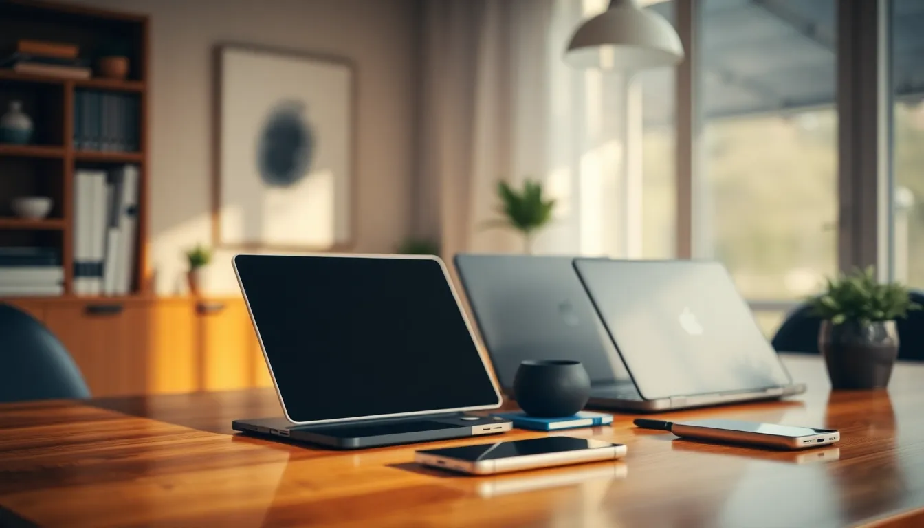 미래형 스마트폰과 스마트 가전 제품들이 함께 있는 이미지