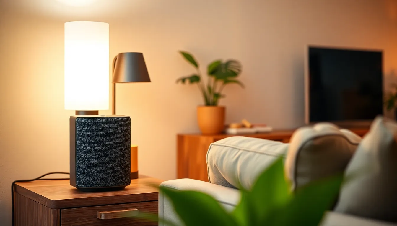 스마트홈 기기로 가득 찬 세련된 거실 이미지