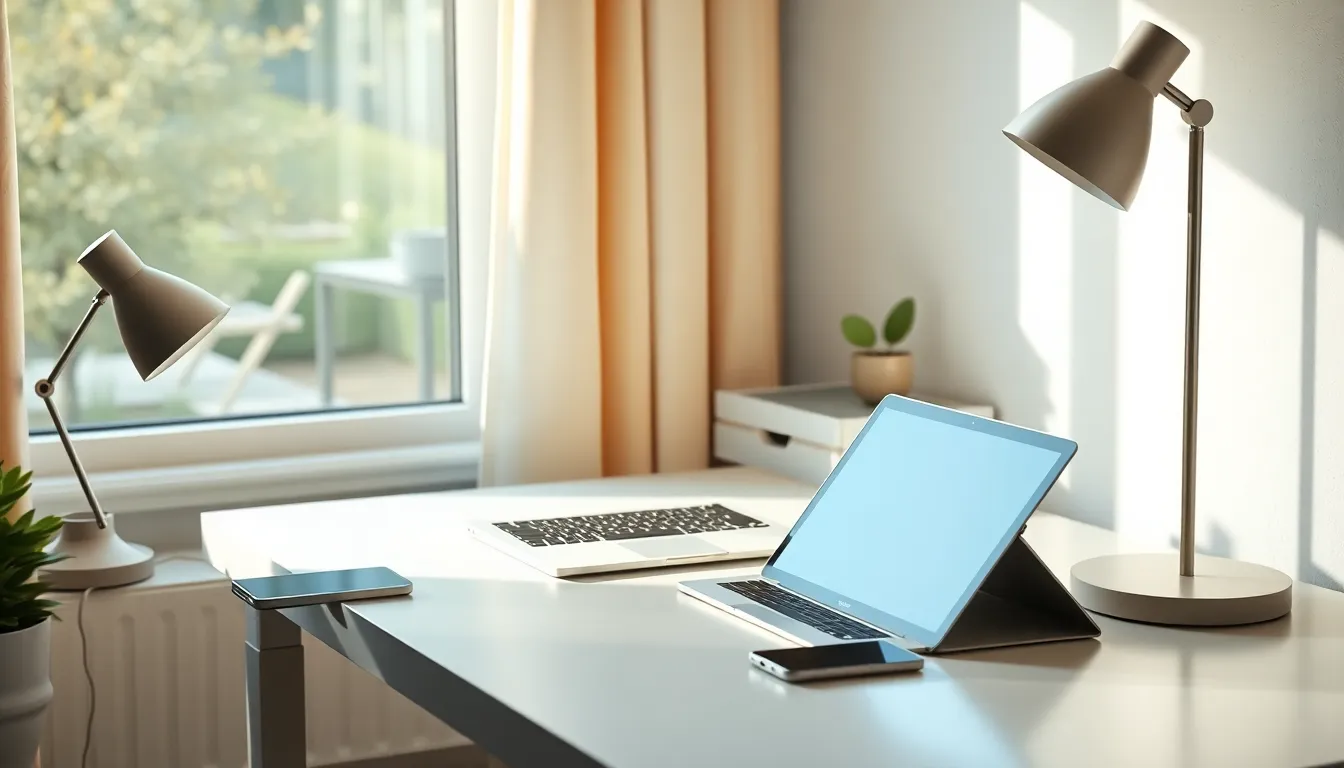 다양한 IT 기기들이 놓여진 책상 위 모습