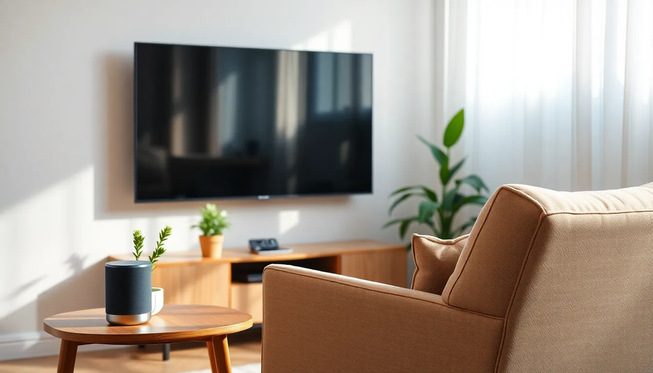 스마트 홈 보안 카메라가 설치된 현대적인 거실